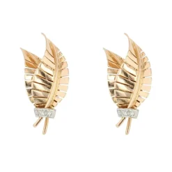Clips d'oreilles anciens feuilles diamants