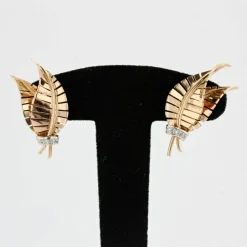Clips d'oreilles anciens feuilles diamants