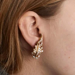 Clips d'oreilles feuillages Diamants et or jaune