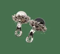 Clips d'oreilles perles de culture blanche et grises, diamants taille navette