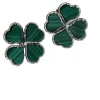 Clips d'Oreilles Trèfles Or Gris Malachite Diamants