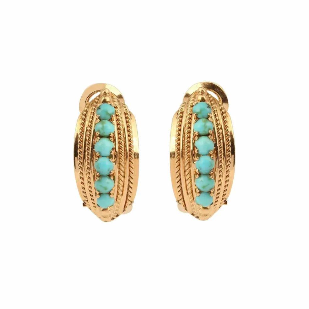 Clips d'oreilles vintage or rose, turquoises