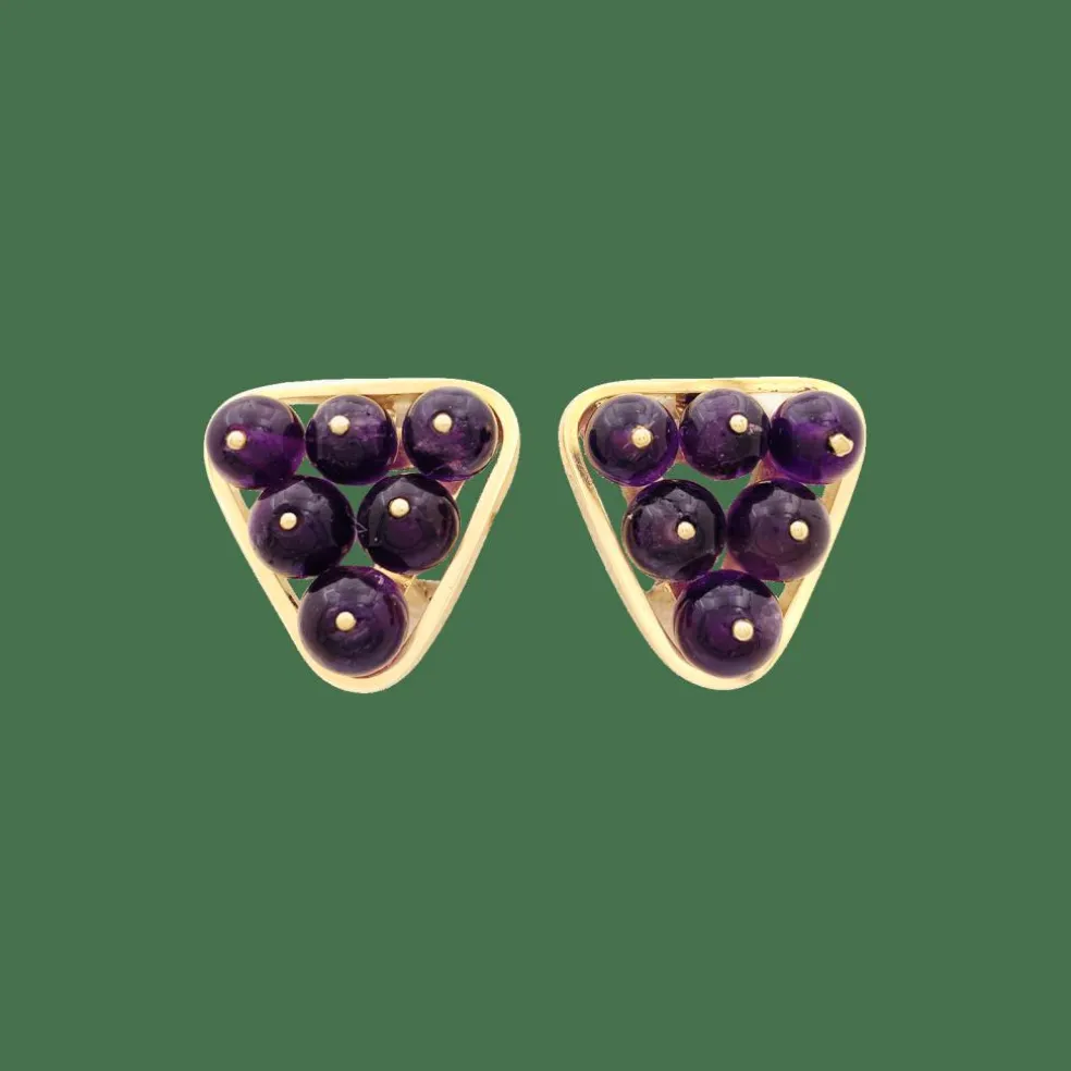 Clips d'oreilles vintage or jaune, améthyste.