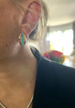 Clips d'oreilles vintage or rose, turquoises