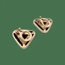 Clips d'oreilles vintage or jaune, améthyste.