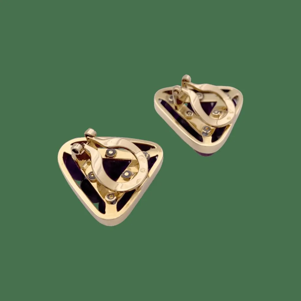 Clips d'oreilles vintage or jaune, améthyste.