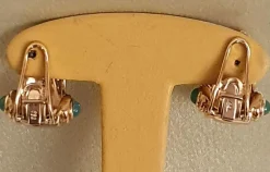 CLIPS OR JAUNE - 1 LIGNE DE DIAMANTS et 2 CABOCHONS d'EMERAUDES