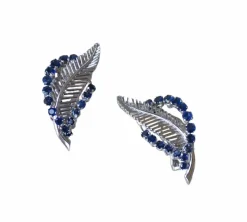 Clips Plume Or Blanc et Saphirs Années 60