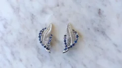 Clips Plume Or Blanc et Saphirs Années 60