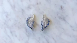 Clips Plume Or Blanc et Saphirs Années 60