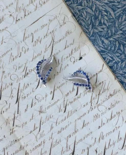 Clips Plume Or Blanc et Saphirs Années 60