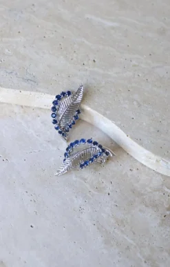 Clips Plume Or Blanc et Saphirs Années 60