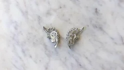 Clips Plume Or Blanc et Saphirs Années 60