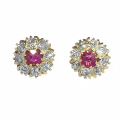 Clous d'oreilles diamants avec rubis