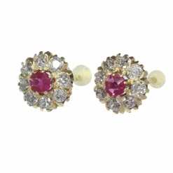 Clous d'oreilles diamants avec rubis