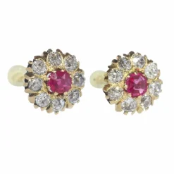 Clous d'oreilles diamants avec rubis