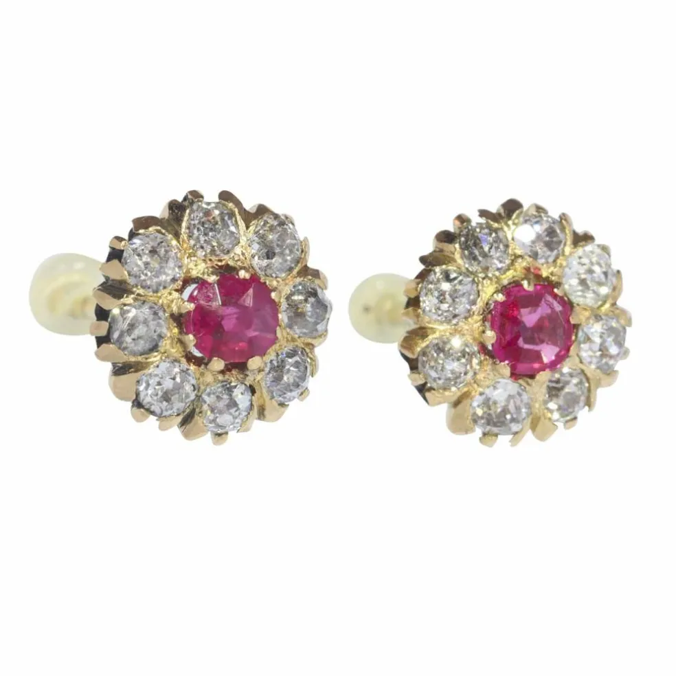 Clous d'oreilles diamants avec rubis