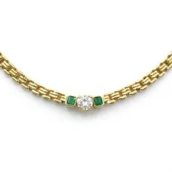 Collier - Or Jaune, Diamant et Emeraudes