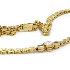 Collier - Or Jaune, Diamant et Emeraudes