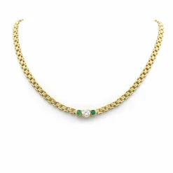 Collier - Or Jaune, Diamant et Emeraudes