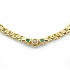 Collier - Or Jaune, Diamant et Emeraudes
