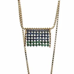 Collier 2 Ors à franges d'Emeraudes et Saphirs