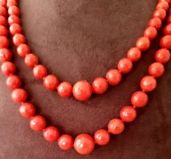 Collier 2 rangs corail sarde facetté en chute