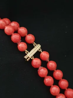 Collier 2 rangs corail sarde facetté en chute