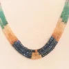COLLIER 3 RANGS SAPHIRS EMERAUDES SPINELLES ROUGES