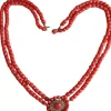 Collier ancien 2 rangs de corail facetté avec motif central - 19ème siècle