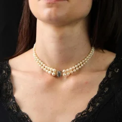 Collier ancien double rang de perles de culture