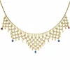 Collier ancien draperie or saphirs rubis et perles