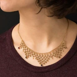 Collier ancien draperie or saphirs rubis et perles