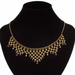 Collier ancien draperie or saphirs rubis et perles