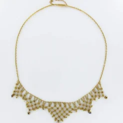 Collier ancien draperie or saphirs rubis et perles