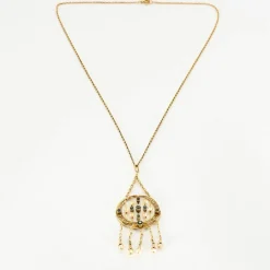 Collier ancien en or jaune, saphir et perles fines baroques