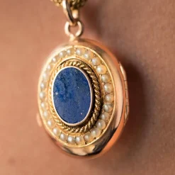 Collier ancien et son médaillon lapis lazuli et perles fines