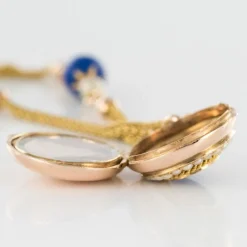 Collier ancien et son médaillon lapis lazuli et perles fines