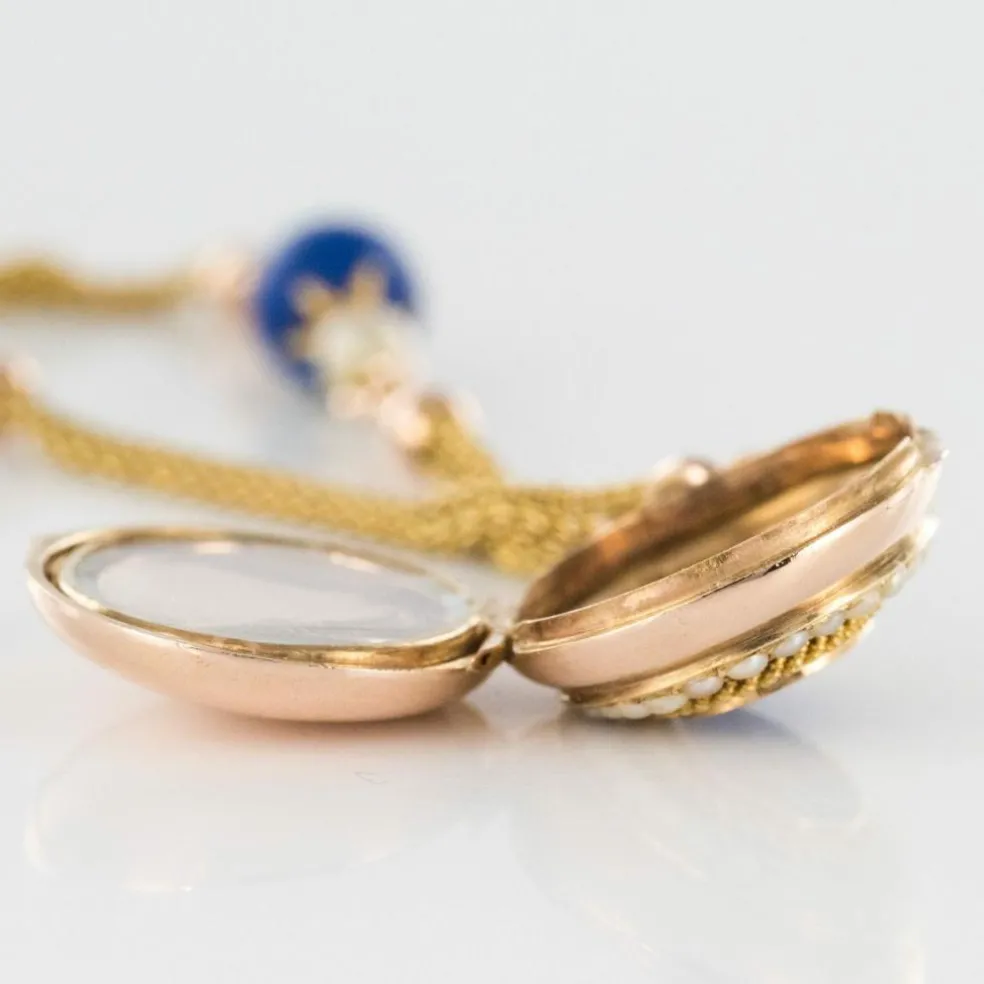 Collier ancien et son médaillon lapis lazuli et perles fines