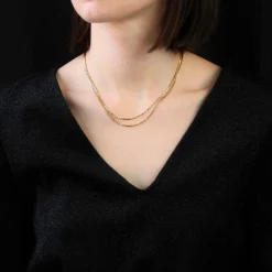 Collier ancien maille rectangulaire double rang en or