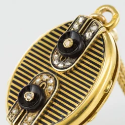 Collier ancien médaillon et coulants émaillés et diamants