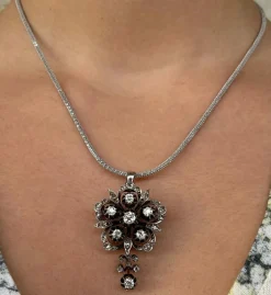 COLLIER ANCIEN OR, ARGENT & DIAMANTS