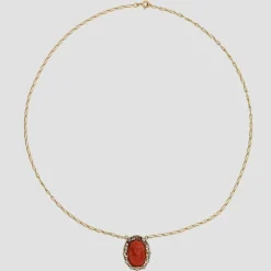 Collier ancien or jaune camée corail et perles fines