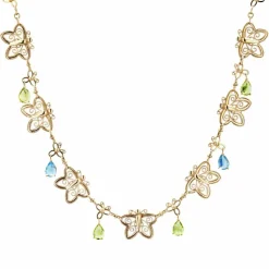 Collier ancien papillons or topazes et péridots