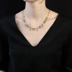 Collier ancien papillons or topazes et péridots