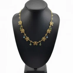 Collier ancien papillons or topazes et péridots