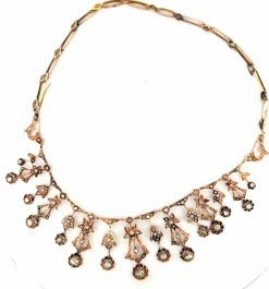 Collier ancien unique en or rose 18 carats et diamants