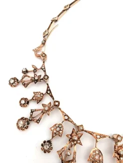 Collier ancien unique en or rose 18 carats et diamants