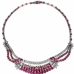 Collier argent or jaune rubis diamants