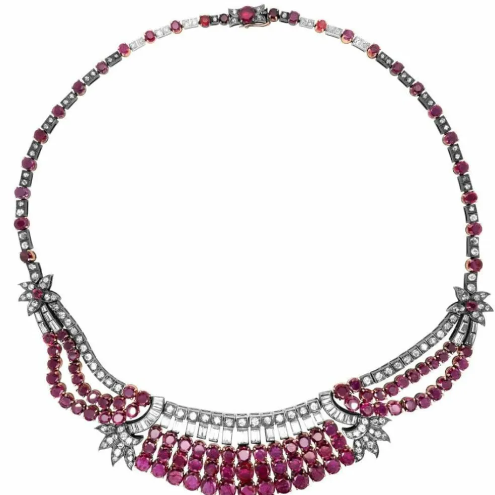 Collier argent or jaune rubis diamants